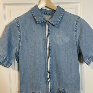 Everlane denim short coverall zip down front & large pockets sz 8
